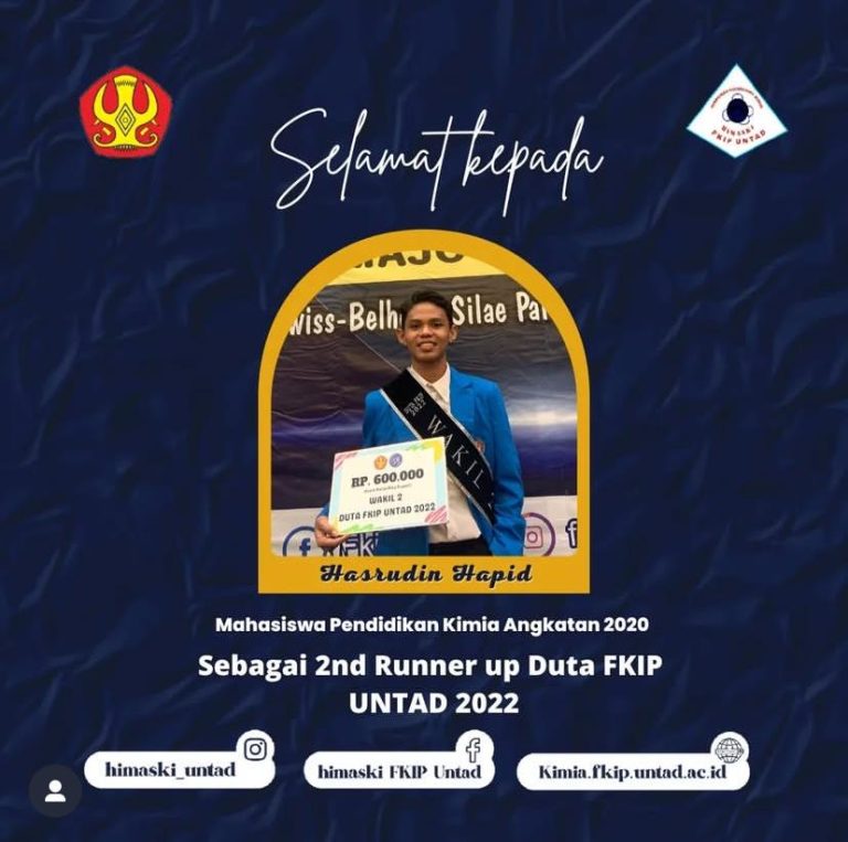 Mahasiswa Prodi Pendidikan Kimia Mendapat 2nd Runner Up Dalam Pemilihan Duta FKIP UNTAD