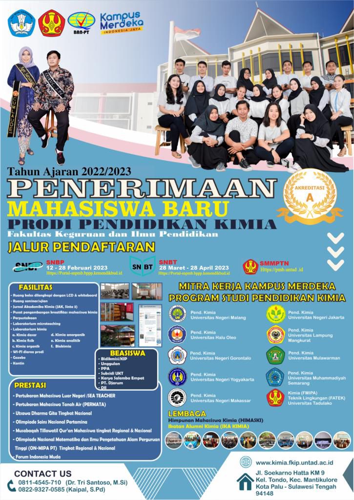 Penerimaan Mahasiswa Baru Program Studi Pendidikan Kimia Tahun 2022